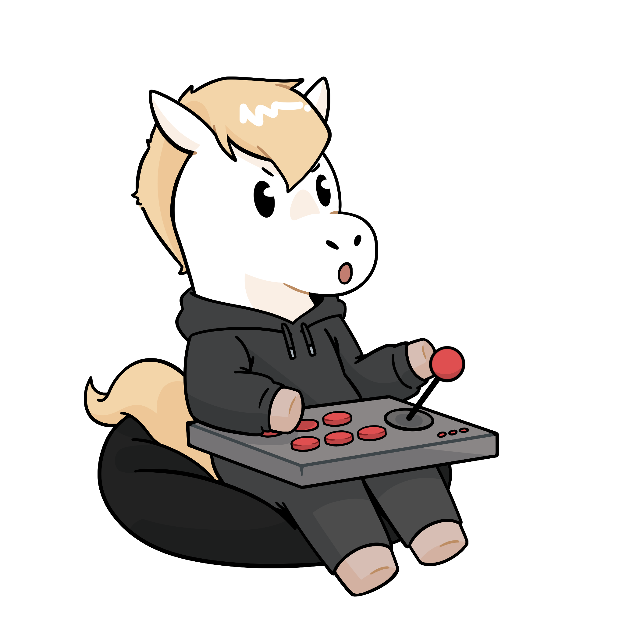 Das Bild zeigt das Maskottchen des Hannover Game Dev MeetUps beim Zocken.